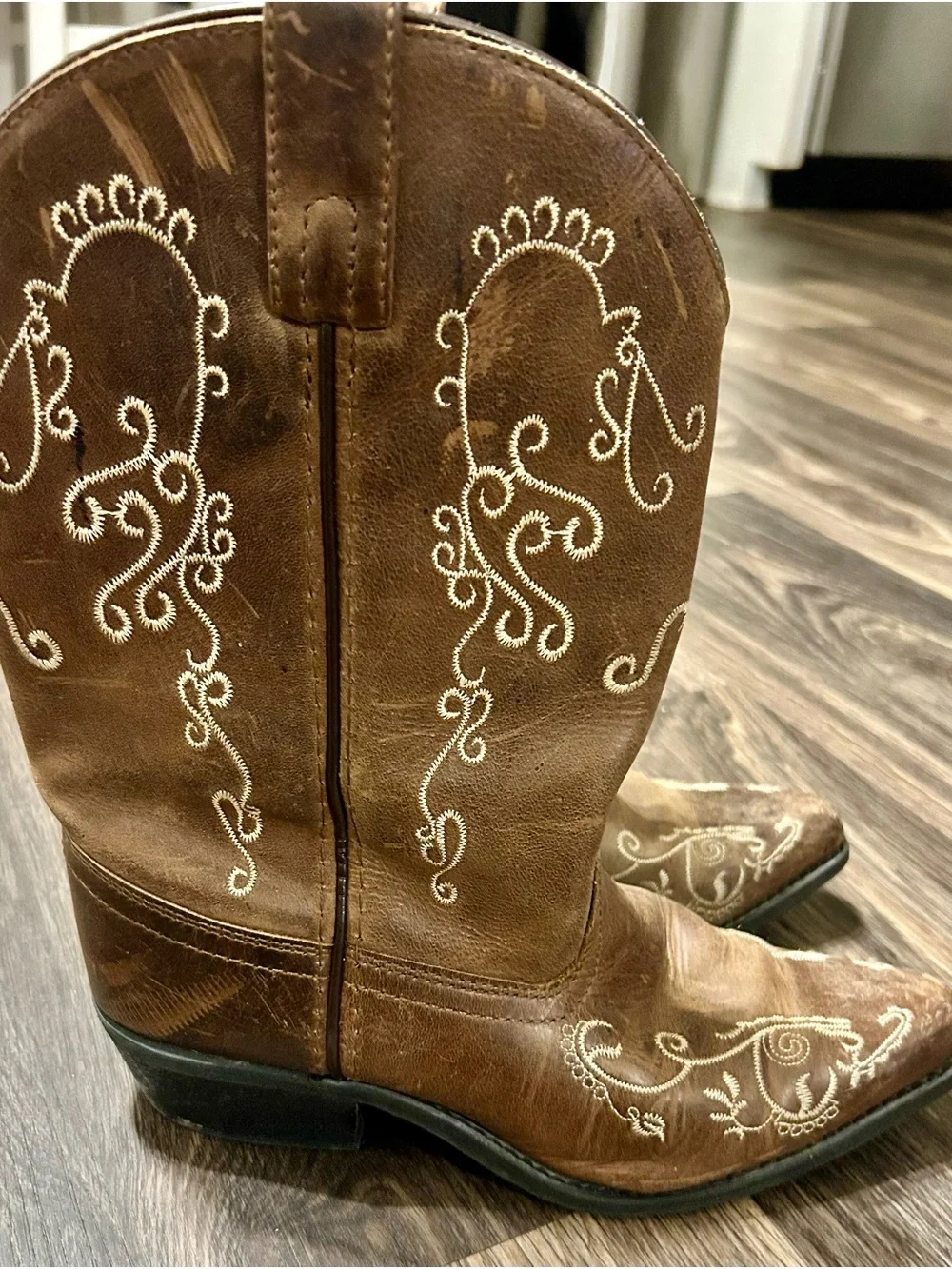 Kids Brown Embroidered Western Boots
